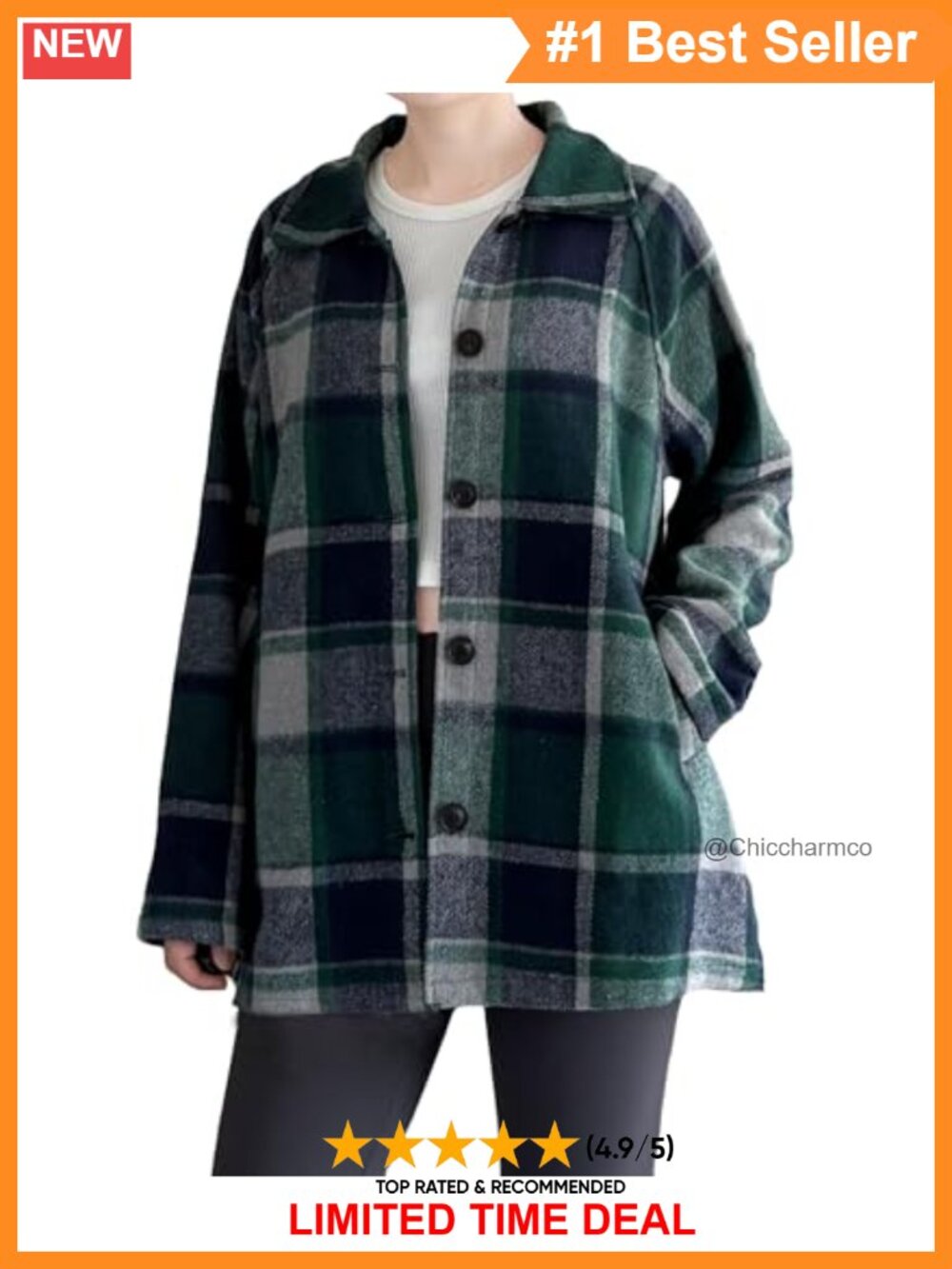 Women's Flannel Plaid Shacket Button Down Coat with Pockets